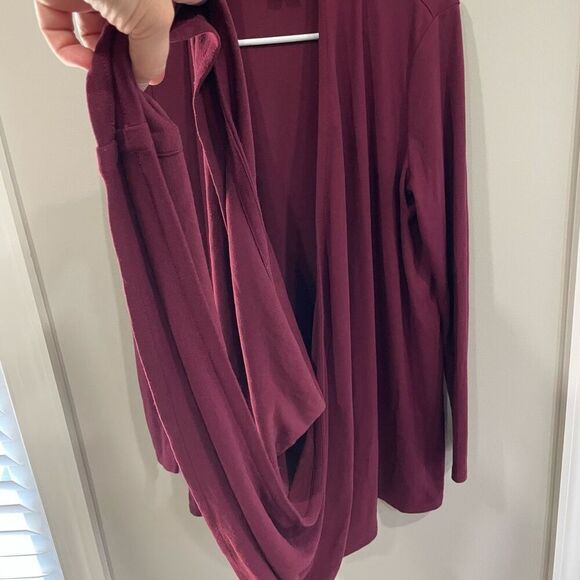 J. JILL PureJill M Twist Open Front Cardigan Wrap Top Burgundy Wine Red - Picture 9 of 11